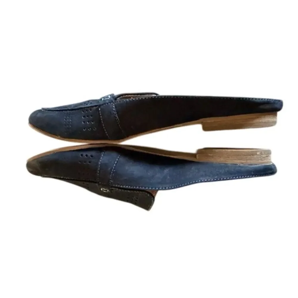 Crown Vintage Katrine Black Leather Mule Loafers Women's 9M Pointed Toe Slip On